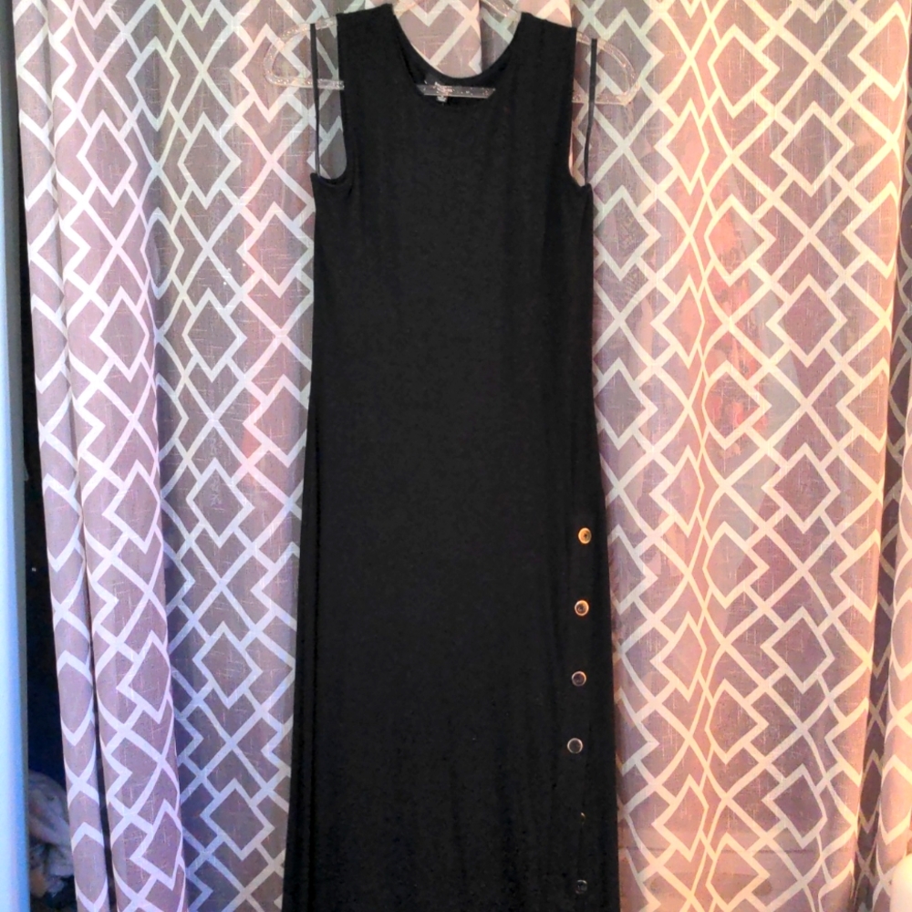 NWT Premise Black Maxi Dress with Button Up Detail/Optional Slit